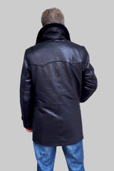 unwattierte lange Herren Lederjacke mit Lammfellkragen