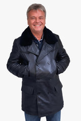 unwattierte lange Herren Lederjacke mit Lammfellkragen