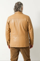 Längerer sportlicher Herren Lederparka aus Lammnappa in Camel wattiert