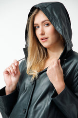 Damen Ledermantel mit Kapuze