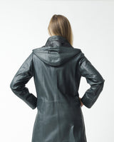 Damen Ledermantel mit Kapuze