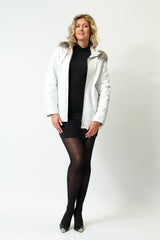 Weißer Damen-Lederparka aus weichem Lammnappa mit Kapuze