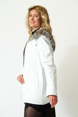 Weißer Damen-Lederparka aus weichem Lammnappa mit Kapuze