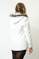 Weißer Damen-Lederparka aus weichem Lammnappa mit Kapuze