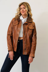 kurze taillierte Damen Lederjacke sportlich aus Lammnappa in vintage Braun