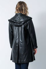 Leichter Damen Lederswinger schwarz mit Kapuze abnehmbar aus Ziegennappa