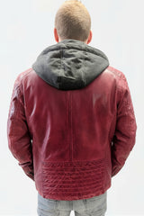 Lederjacke mit Kapuzeneinsatz in washed rot
