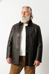 Echte Halblange Herren Winter Lammfelljacke in nappalan braun gefärbt