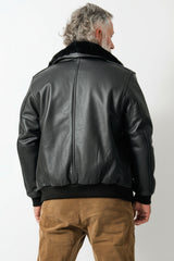 Herren Pilotenlederjacke aus Rindnappa in schwarz mit abnehmbaren Fellkragen