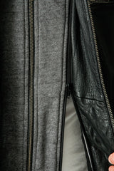 Herren Bikerstyle Lederjacke aus Neuseelandlammnappa in schwarz mit Kapuzenhoody abnehmbar