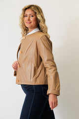 Kurzer Sommer Damen Lederbolero aus Lammnappa kragenlos in Honig