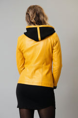 Damen kurz in Lammnappa mit Baumwollkapuze in gelb schwarz tailliert