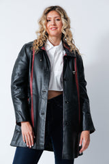 Damen Herbst Winter Lederswinger Lammnappa schwarz mit rot und Kapuze