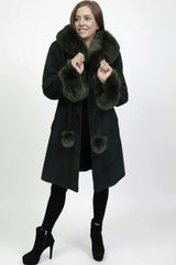 leichter lange Damen Lammfelljacke tannengrün