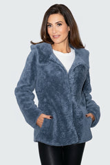 echte Damen Curly-Lamfelljacke halblang leicht mit Kapuze Schaffelljake