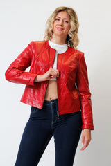 Kurzer Sommer Leder Bolero Rot aus super Lammnappa ohne Kragen