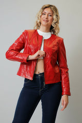 Kurzer Sommer Leder Bolero Rot aus super Lammnappa ohne Kragen