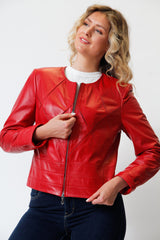 Kurzer Sommer Leder Bolero Rot aus super Lammnappa ohne Kragen