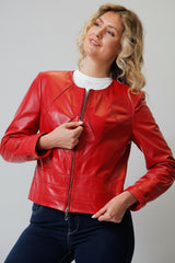 Kurzer Sommer Leder Bolero Rot aus super Lammnappa ohne Kragen