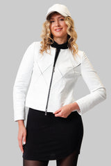 Damen Sommer Leder Bolero weiß aus super Lammnappa ohne Kragen