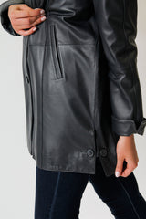 Damen Kurzmantel als Swinger Lammnappa in anthrazit mit Kapuze Silberfuchs