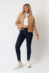 Kurzer Sommer Damen Lederbolero aus Lammnappa kragenlos in Honig