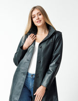 Damenledermantel mit Kapuze