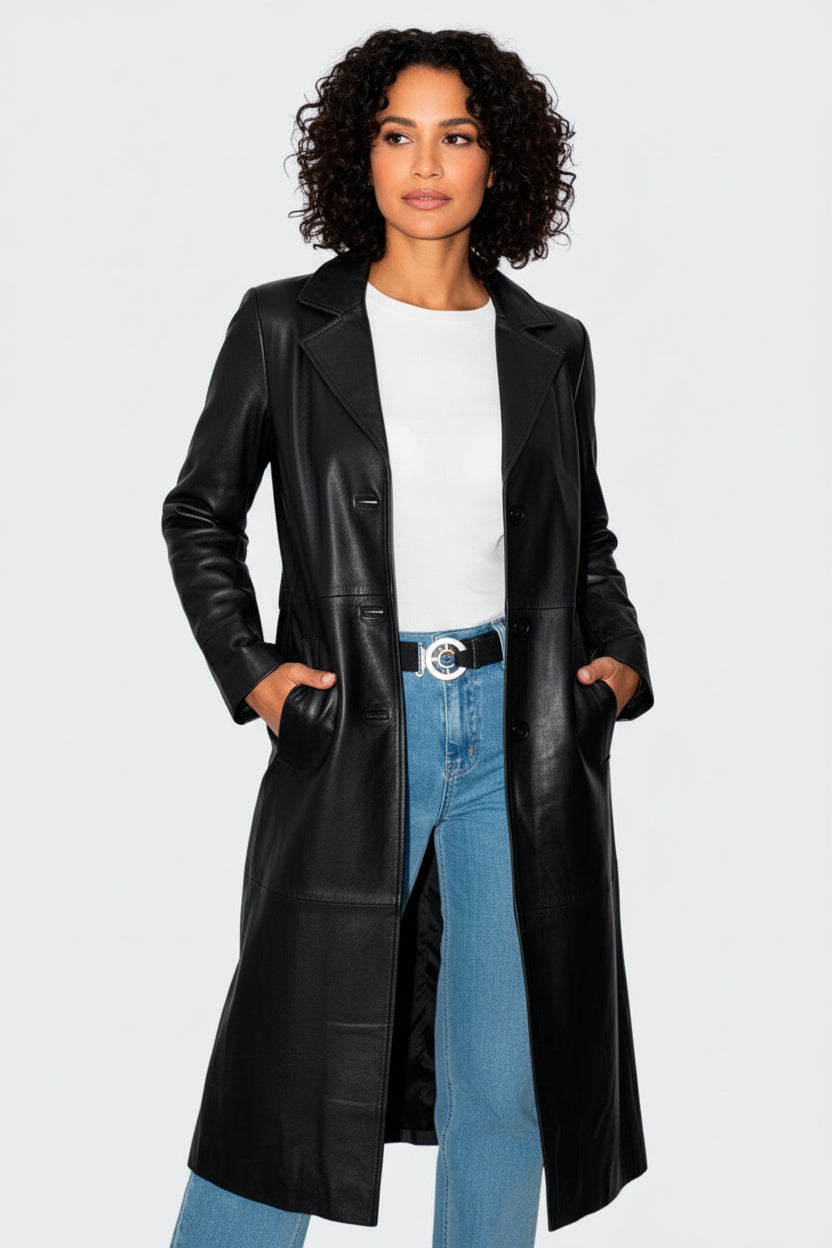 Bikerjacke Schwarze Lange Lederjacke Lederjacken Bikerjacke