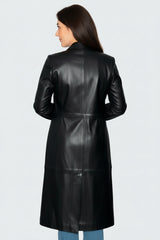 dünner Damen Ledermantel schwarz Lammnappa Trenchcoat