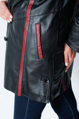 Damen Herbst Winter Lederswinger Lammnappa schwarz mit rot und Kapuze