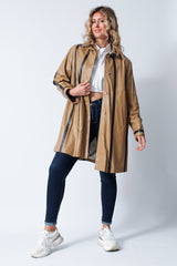 Damen Lederswinger mit Lederschal aus Ziegenleder caramel mit braun abgesetzt