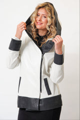 Leichte halblange Damenlederjacke mit Kapuze