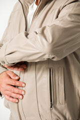 Leichter Herren Lederblouson Bundjacke Lammnappa in ivory mit Stehkragen