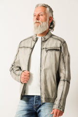 Dünne leichte Herren Lederjacke Lammnappa in hell Grau Vintage Optik