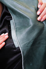 Kurze grüne Damen Bikerstyle Lederjacke aus weichen Lammnappa vintage Look