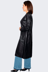 schwarzer Ledermantel für Damen mit Gürtel Trenchcoat