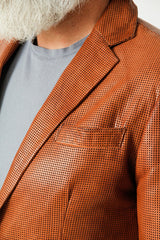 Herren Ledersakko Mais aus Lammnappa perforiert ohne Quernaehte als Zweiknopf