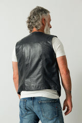 Klassische Herren Lederweste aus Lammnappa in dunkel blau ungefüttert