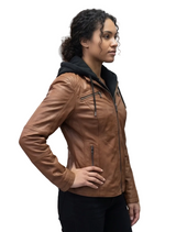 Damen Leder Bikerjacke in Cognac