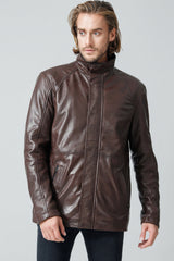 Halblange Herren Lederjacke in Braun