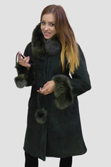 leichter lange Damen Lammfelljacke tannengrün