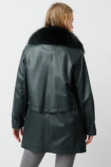 Damen Lederparka (petrol) mit Blaufuchs-Kragen