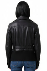 kurze echte Damen Lederjacke lammnappa mit Strick, Doppelreiher, Gürtel