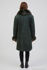 leichter lange Damen Lammfelljacke tannengrün