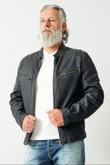 dunkel blaue echte Herren Lederjacke Lamm-Velour, Stehkragen