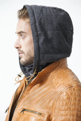 kurze Herren Lederjacke Kapuze antik