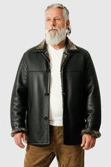 Klassische echte Herren Winter Lammfelljacke in schwarz nappiert zum knöpfen schließbar