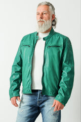 echte kurze Herren-Lederjacke aus Lammnappa in grün. Lammnappa-viele Taschen sportlich