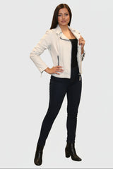 kurze Damen Lederjacke weiß Lammnappa, Motorrad-jacke