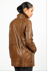 lange leichte Damen Lederjacke antike braune